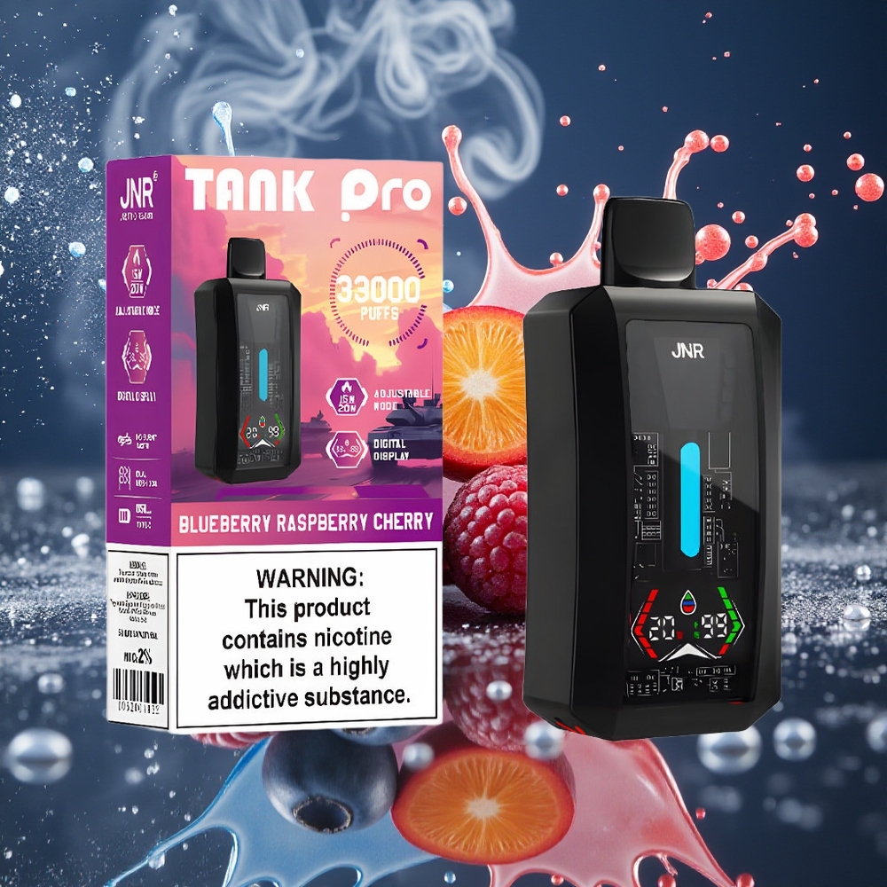 JNR Tank Pro 33000 Puffs Disposable Vape grossister Sverige – 28ml e-Liquid Dual Mesh Coil Digital Display Blåbär Hallon Körsbär