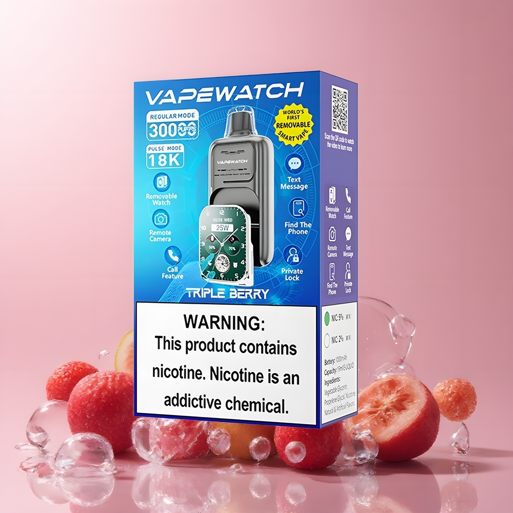 JNR VapeWatch 30000 Puffs Grossister Sverige – 30 000 puff 1000mAh 19mL 5 nikotin Dual Mesh Coil Type-C Snabbladdning