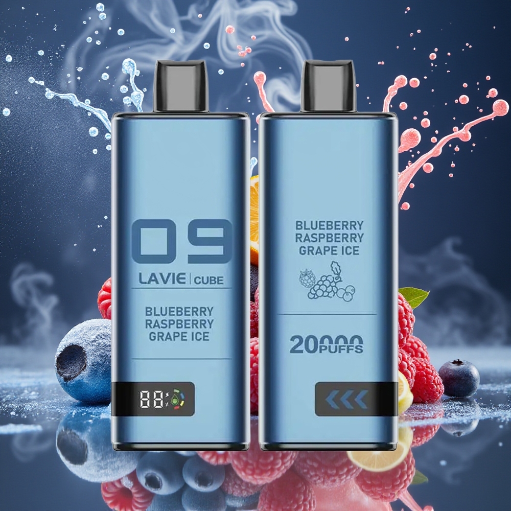 Lavie Cube 20000 Puffs Disposable Vape 28ML 5 Salt Nicotine Type C grossister Sverige Blåbär Hallon Druva Glass