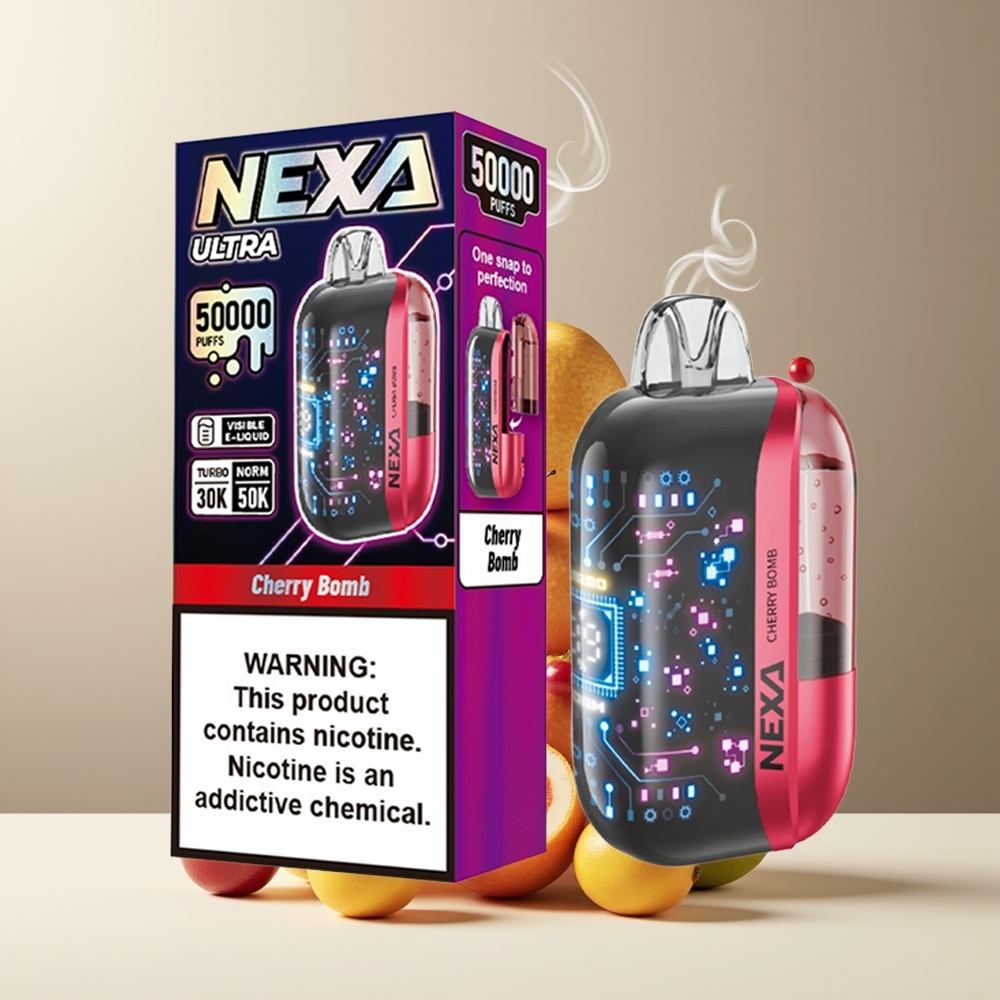 NEXA Ultra 50K Engangs Vape 20ml 50000 Puff 5 Nikotin 09ohm Dual Mesh Coils grossister Sverige Kirsebærbombe