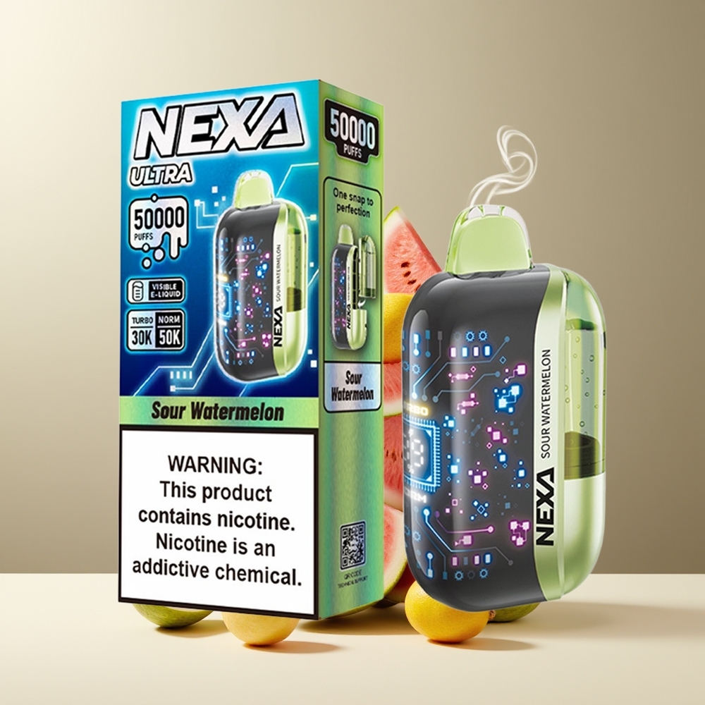 NEXA Ultra 50K Engangs Vape 20ml 50000 Puff 5 Nikotin 09ohm Dual Mesh Coils grossister Sverige Sur vandmelon