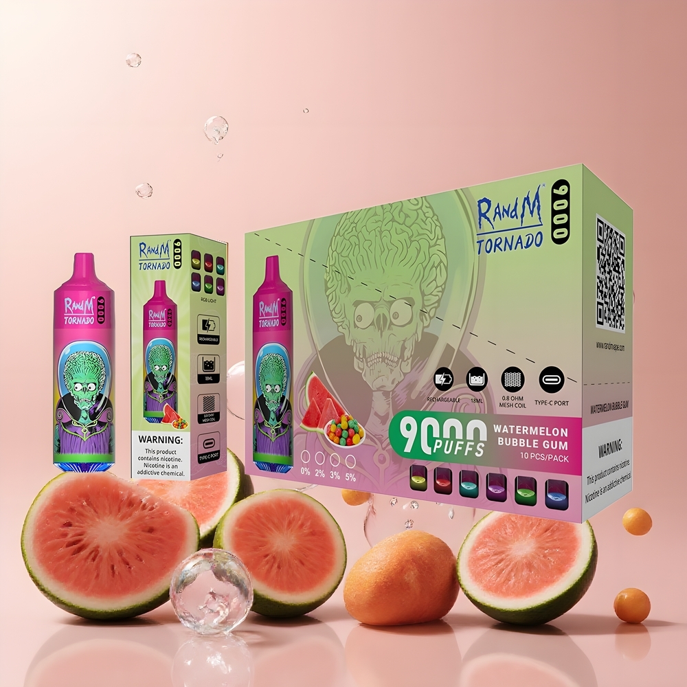RandM Tornado 9000 Puffs - 18 mL E-liquid Mesh Coil 54 Smaker grossister Sverige