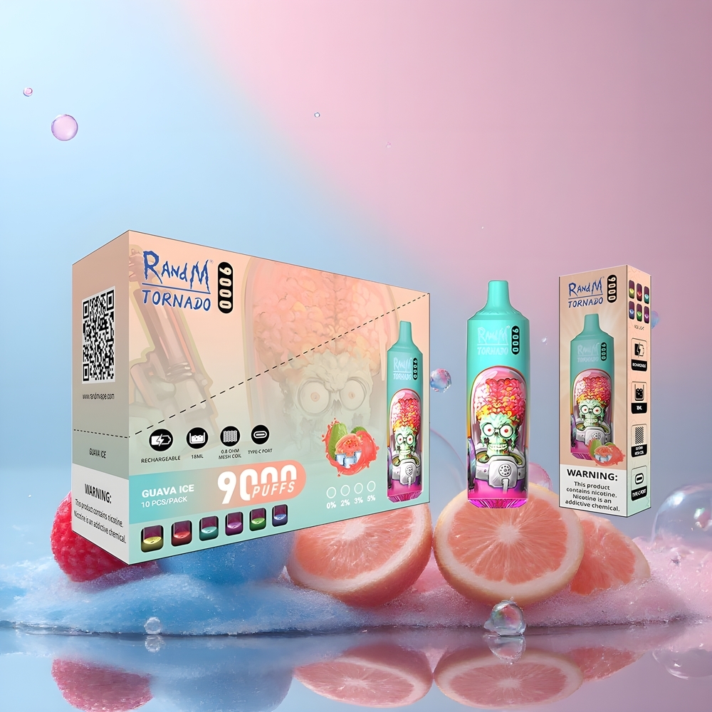 RandM Tornado 9000 Puffs Grossister Sverige – 850 mAh Laddningsbar 18 mL E-vätska Mesh Coil RGB Display 54 Smaker