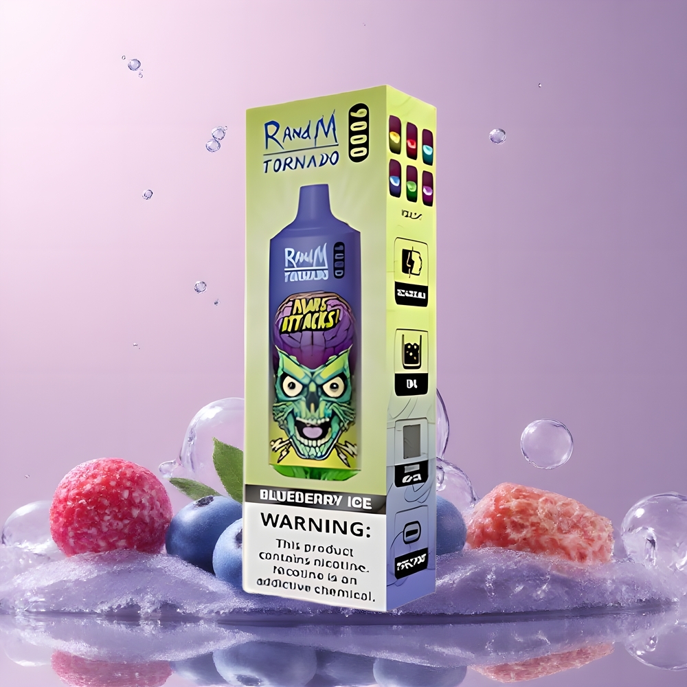 RandM Tornado 9000 Puffs grossister Sverige – 850 mAh 18 mL Mesh Coil RGB Display 54 Smaker Blåbärs-is