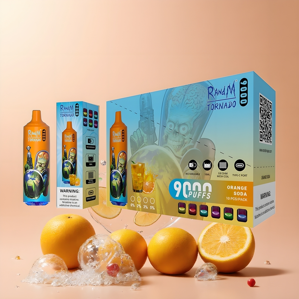 RandM Tornado 9000 Puffs grossister Sverige – 850 mAh Batteri 18 mL E-vätska Mesh Coil RGB Display 54 Smaker