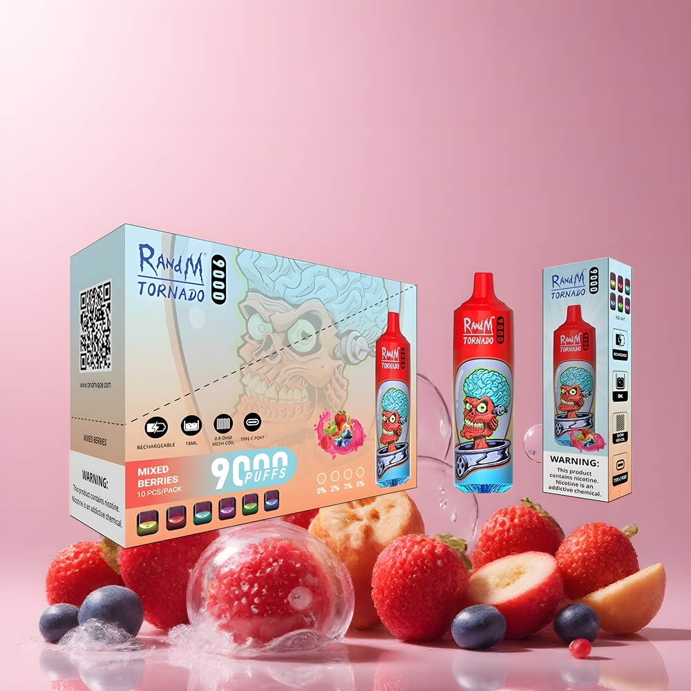 RandM Tornado 9000 Puffs grossister Sverige – 850 mAh Batteri 18 mL E-vätska Mesh Coil RGB-display 54 Smaker
