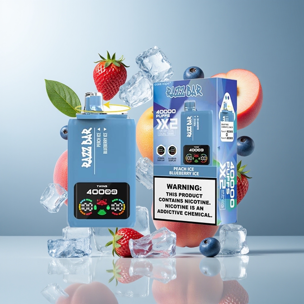 Razz Bar 40000 Puffs Grossister Sverige med Power Screen Display 10Ω 2 Mesh Coil  650 Mah Battery Type-C Port
