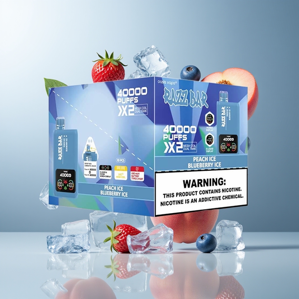 Razz Bar 40000 Puffs Grossister Sverige med Power Screen Display 10Ω 2 Mesh Coil  650 Mah Battery Type-C Port