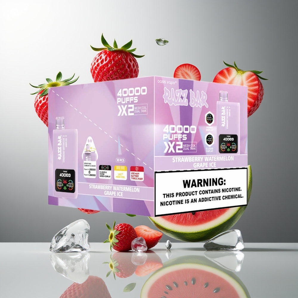 Razz Bar 40000 Puffs Grossister Sverige vape för engångsbruk med Power Screen Display 10Ω 2 Mesh Coil  650 Mah Batteri