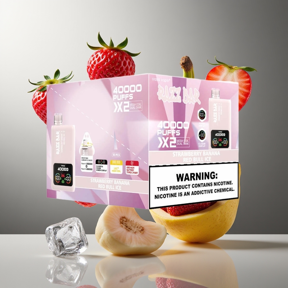 Razz Bar 40000 Puffs Grossister Sverige vape för engångsbruk med Power Screen Display 10Ω 2 Mesh Coil  650 Mah Battery Type-C Port