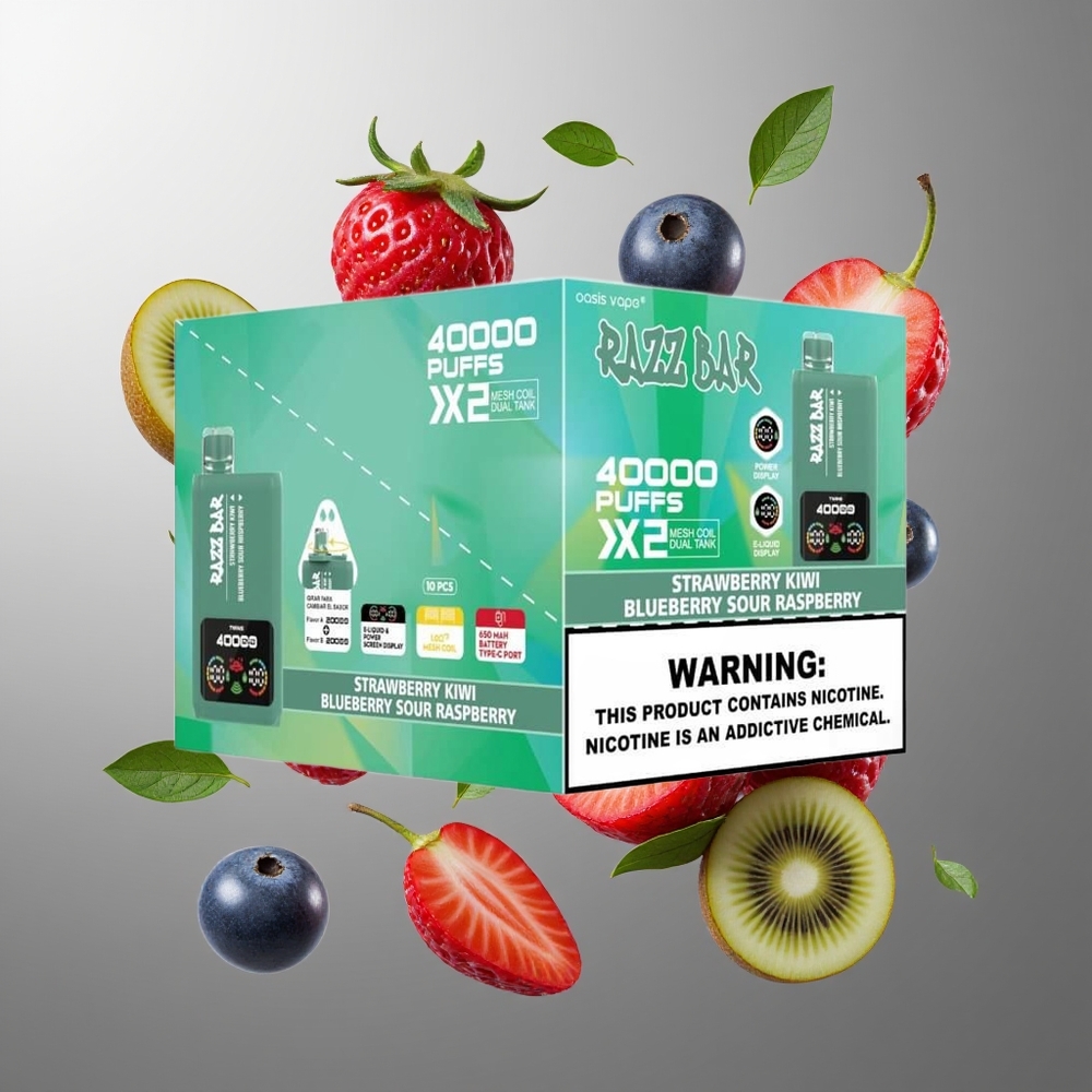 Razz Bar 40000 Puffs Grossister Sverige – Power Screen Display 10Ω 2 Mesh Coil 650mAh Battery Type-C Port 25 Nikotinhalt