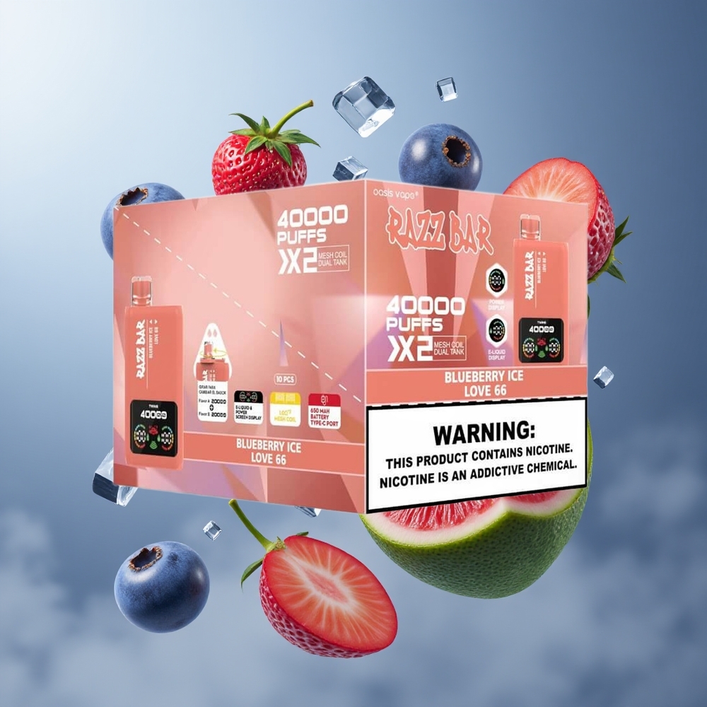 Razz Bar 40000 Puffs vape för engångsbruk Grossister Sverige med Power Screen Display 10Ω 2 Mesh Coil och 650 Mah Batteri