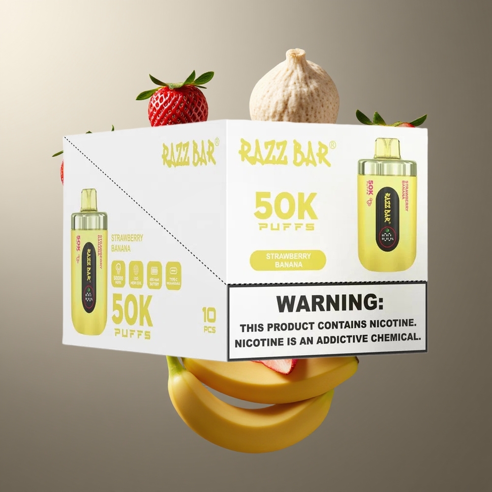 Razz Bar 50K Grossister Sverige – 50000 Puffs 10 Ohm Mesh Coil Typ-C Laddbar 2 Nikotin Jordgubb och banan