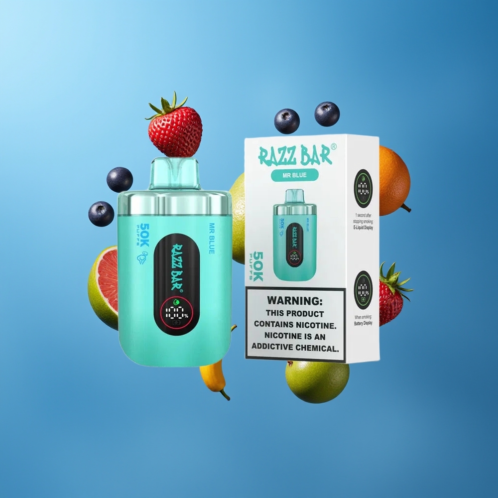 Razz Bar 50K Puffs vape för engångsbruk – 50000 Puffs 10 Ohm Mesh Coil 650 Mah Battery Type-C Rechargeable 2 Nikotin – grossister Sverige