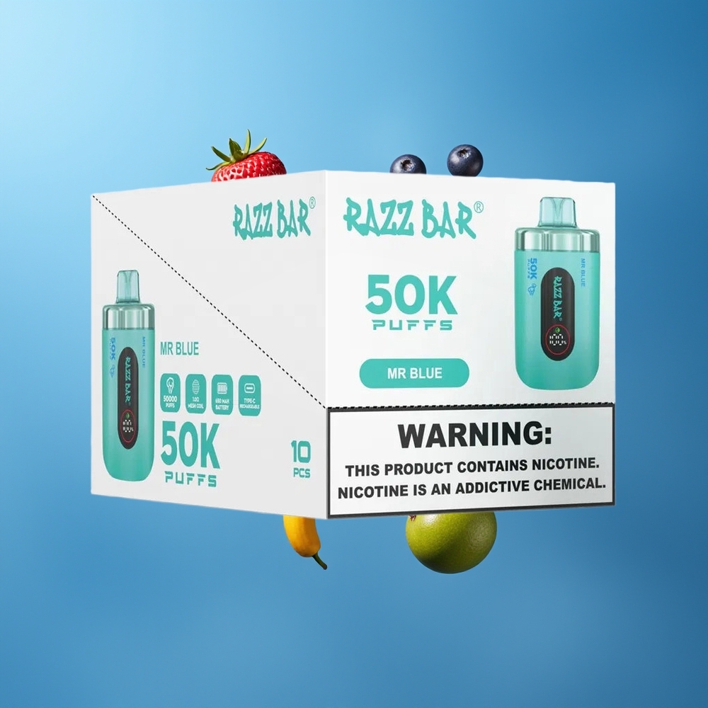 Razz Bar 50K Puffs vape för engångsbruk – 50000 Puffs 10 Ohm Mesh Coil 650 Mah Battery Type-C Rechargeable 2 Nikotin – grossister Sverige