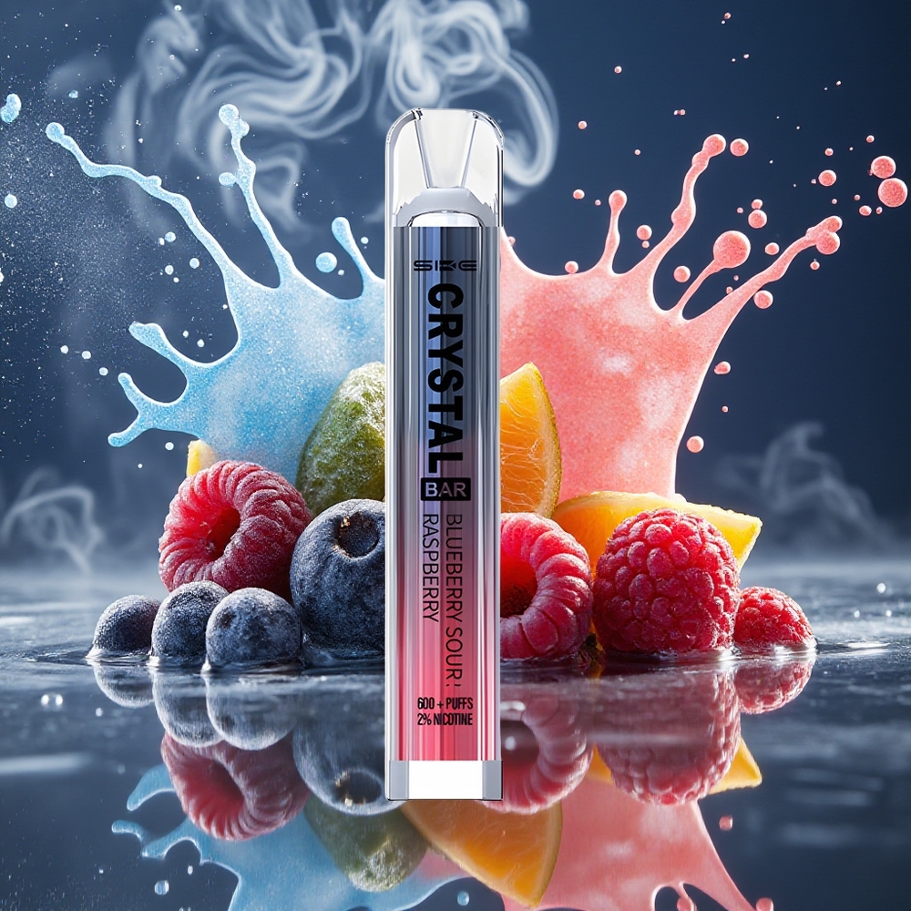 SKE Crystal BAR 600 Grossister Sverige – 600 Puffs 500mAh 20ml Rostfritt Stål+PCTG Mesh Coil Blåbärssur hallon