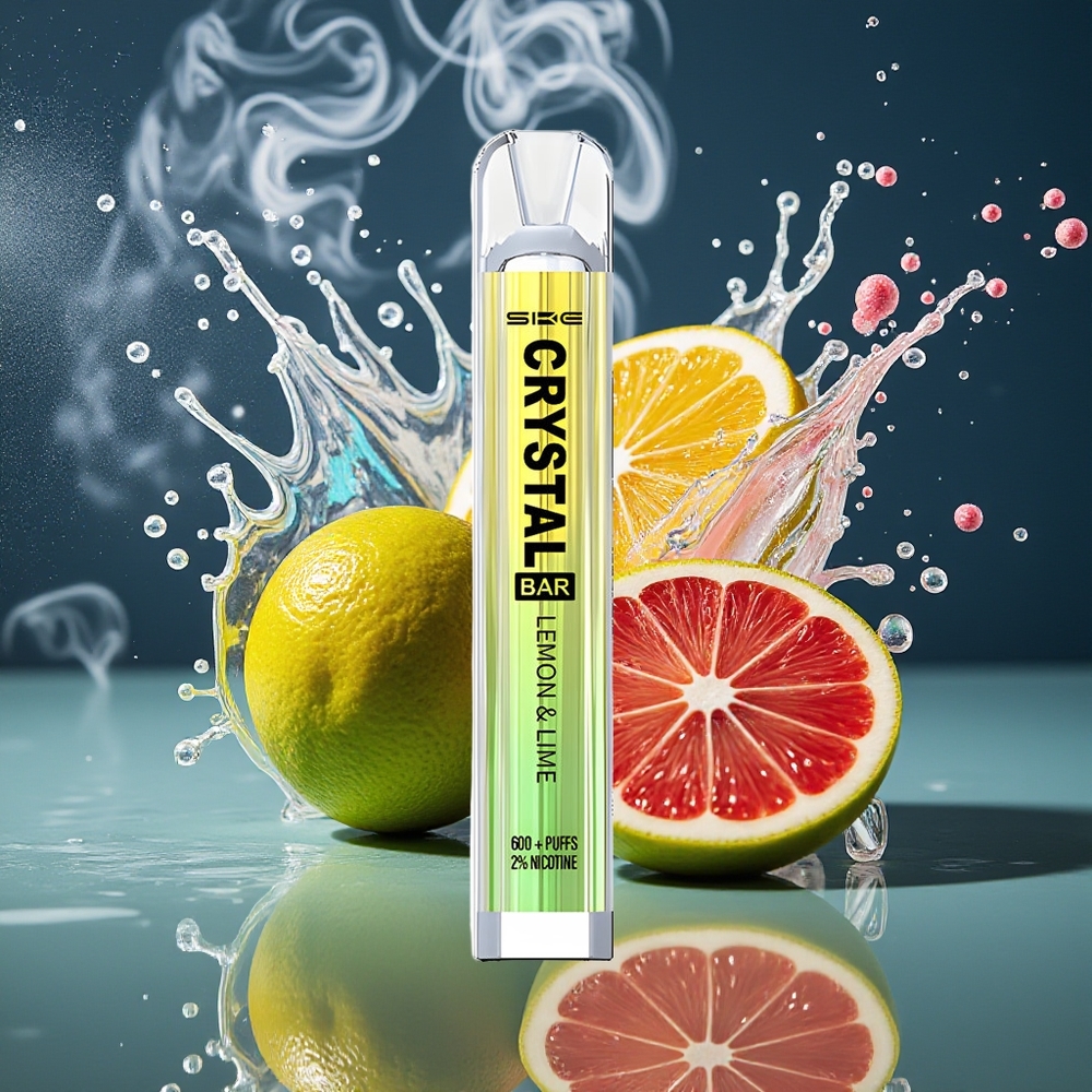 SKE Crystal BAR 600 Grossister Sverige – 600 Puffs 500mAh 20ml Rostfritt Stål+PCTG Mesh Coil Citron och lime
