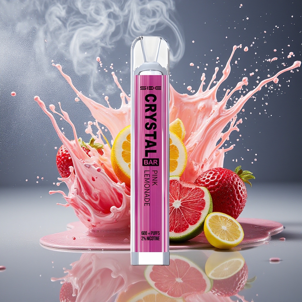 SKE Crystal BAR 600 Grossister Sverige – 600 Puffs 500mAh 20ml Rostfritt Stål+PCTG Rosa lemonad