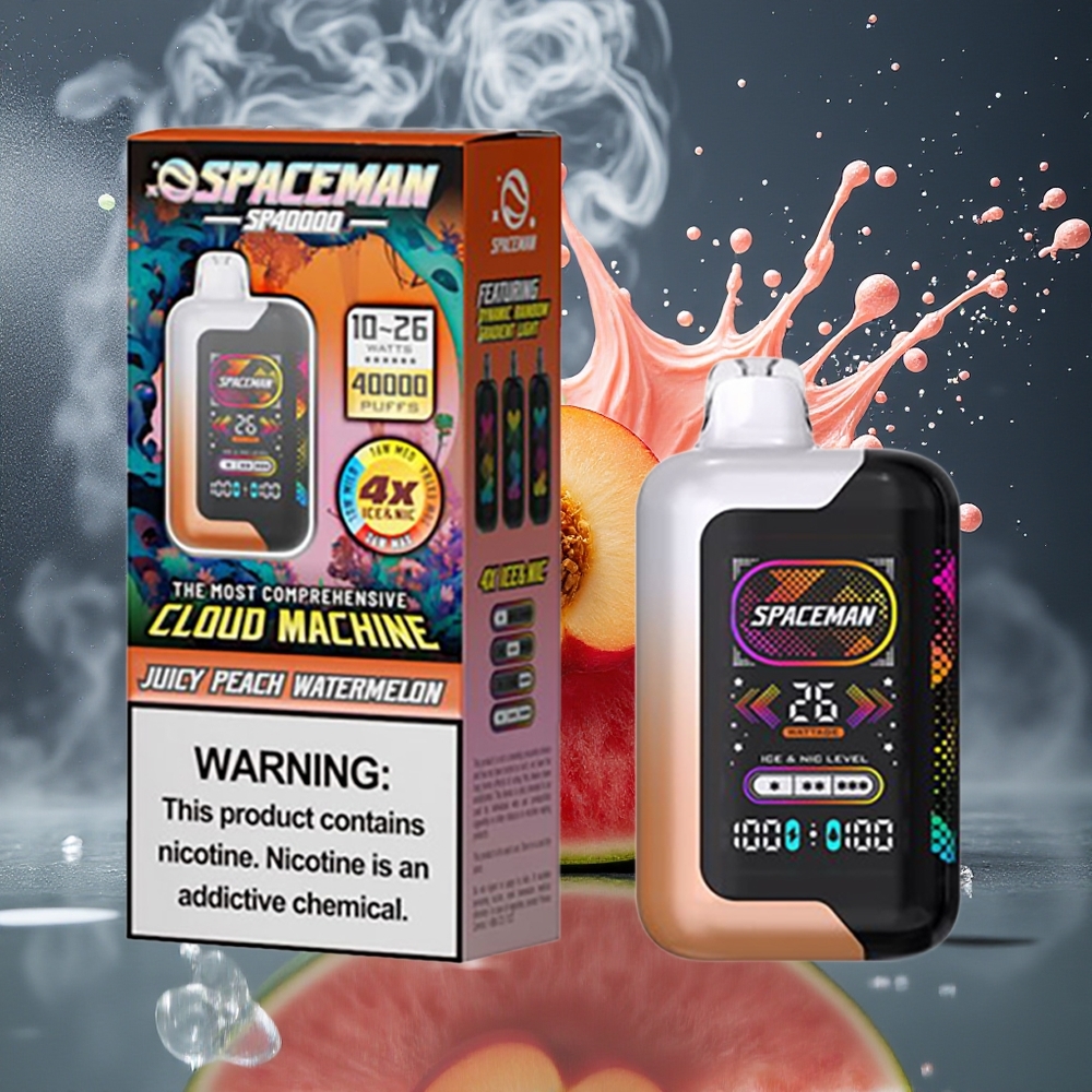 SPACEMAN SP40000 Disposable Vape 1000mAh 20ml 50mg/ml grossister Sverige Saftig persikavattenmelon