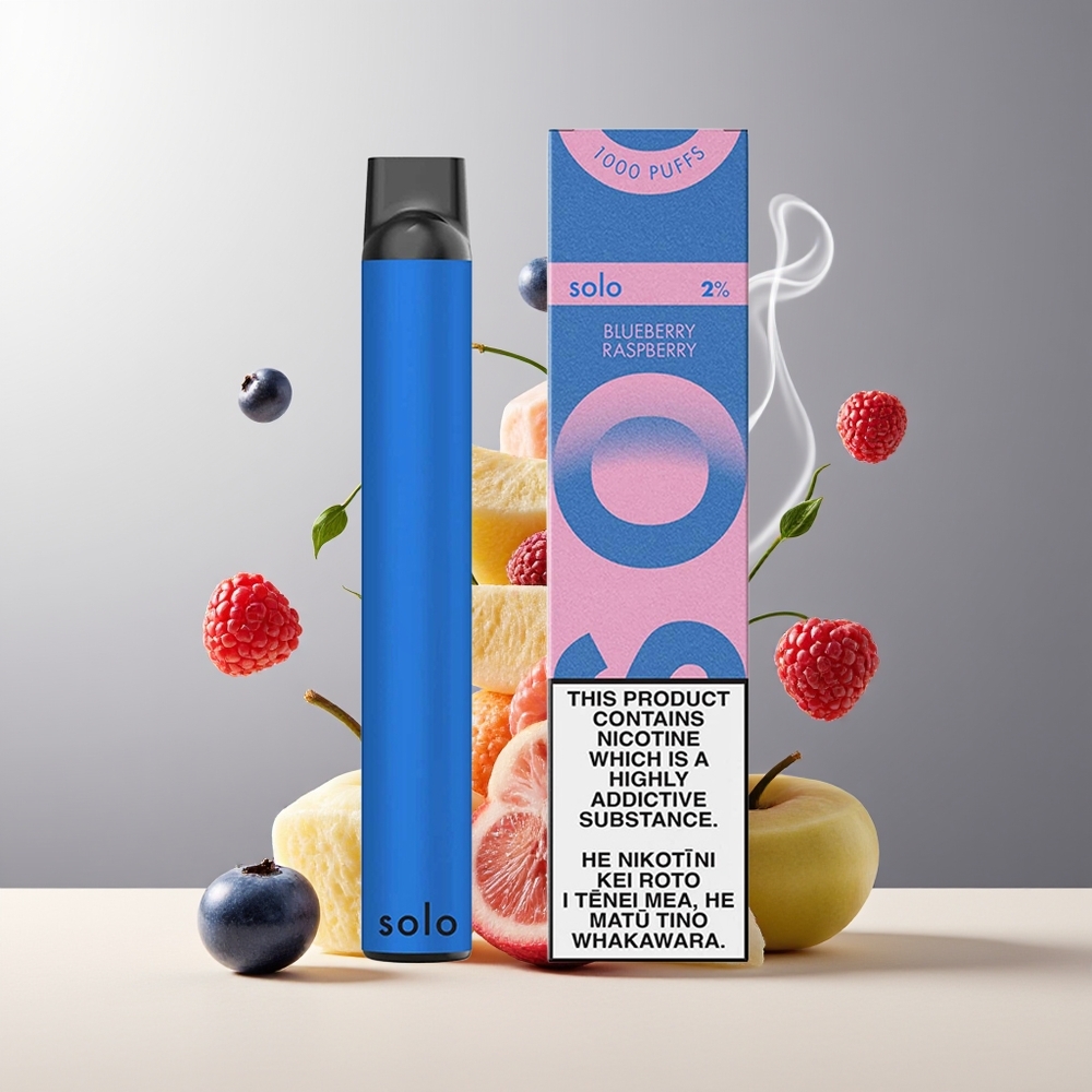 Solo 1000 Puffs Engangs Vape Grossister Sverige – Mesh Coil 35ml E-liquid 550mAh Blåbær Hindbær