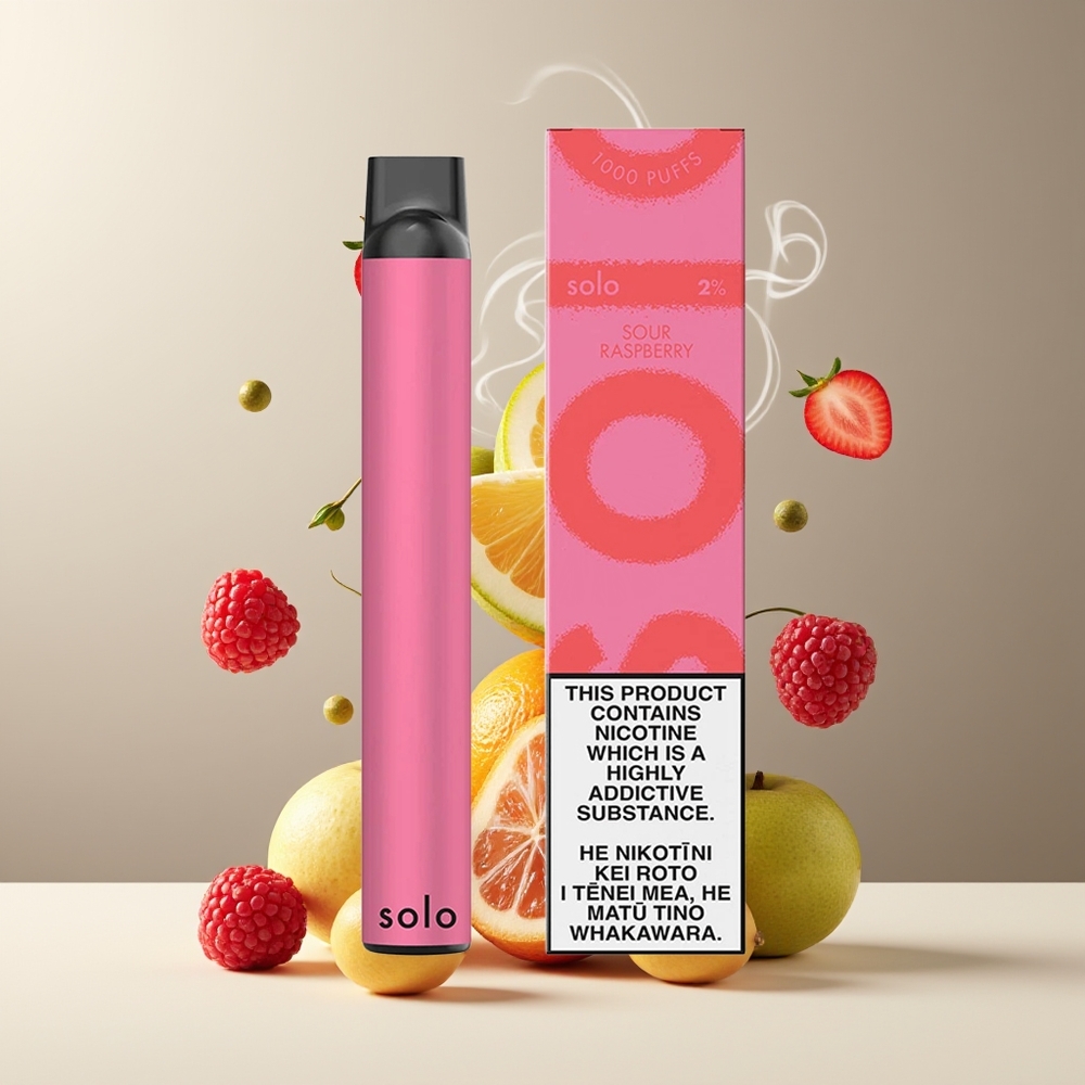 Solo 1000 Puffs Engangs Vape Grossister Sverige – Mesh Coil 35ml E-liquid 550mAh Sur Hindbær
