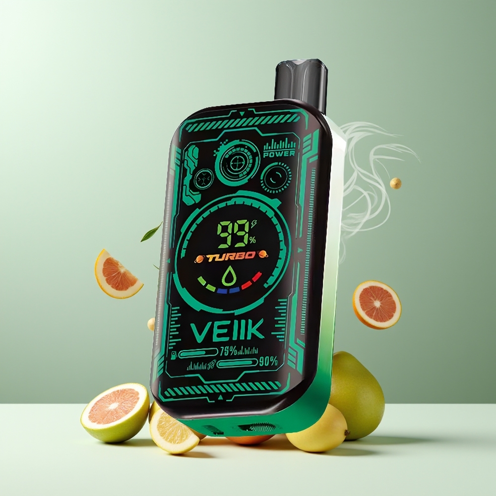 VEIIK SPACE MIST 25000 Puffs Engangs Vape med 335 TFT SUPER SCREEN DISPLAY DUAL MESH COIL och 20ML E-LIQUID grossister Sverige Køl mint