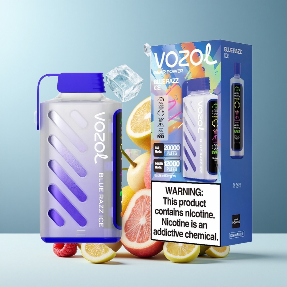 VOZOL Gear Power 20000 Puffs grossister Sverige med SiLC Tech Dual Mesh Coil och 20mL Förfylld E-Vätska Blå Razz-is