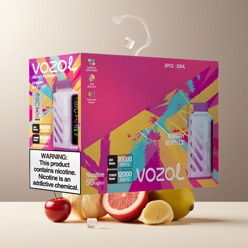 VOZOL Gear Power 20000 Puffs grossister Sverige med SiLC Tech Dual Mesh Coil och 20mL Förfylld E-Vätska Kirsebæris