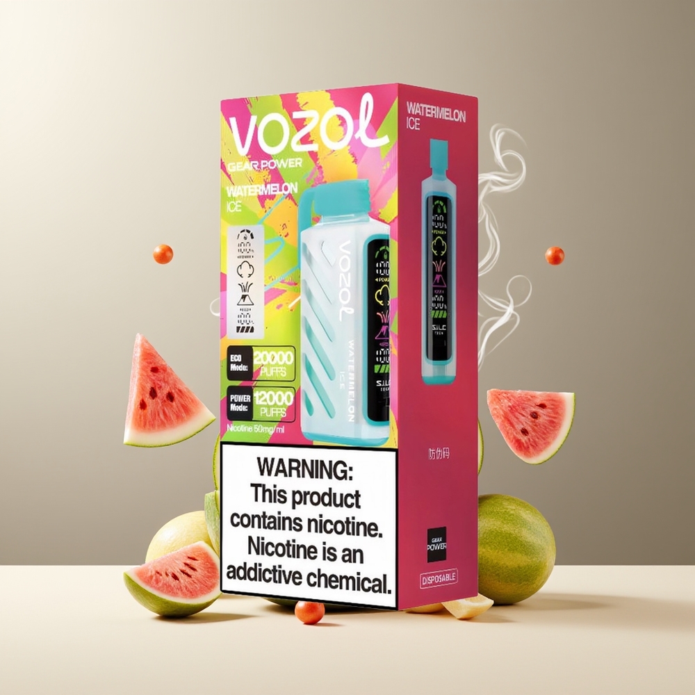 VOZOL Gear Power 20000 Puffs grossister Sverige med SiLC Tech Dual Mesh Coil och 20mL Förfylld E-Vätska Vandmelonis