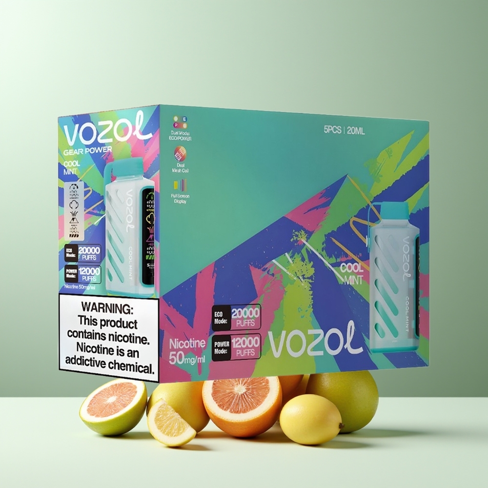 VOZOL Gear Power 20000 Puffs grossister Sverige med SiLC Tech Dual Mesh Coil och Full Screen Display