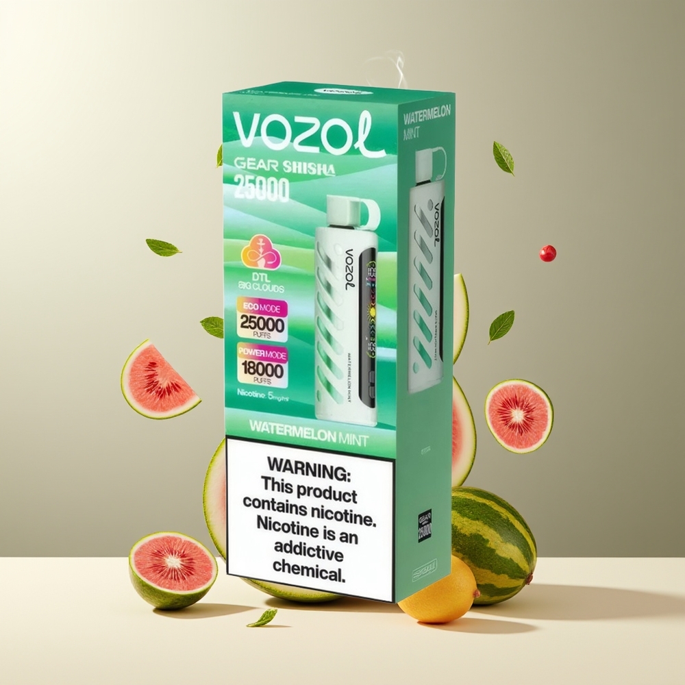 VOZOL Gear Shisha 25000 Puffs grossister Sverige med 30 Läckra smaker Dual Mesh Dual Modes  1000mAh batteri Vandmelon Mynte