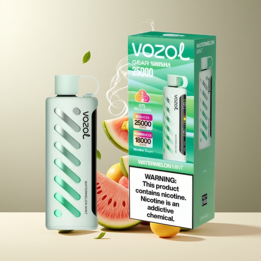 VOZOL Gear Shisha 25000 Puffs grossister Sverige med 30 Läckra smaker Dual Mesh Dual Modes  1000mAh batteri Vandmelon Mynte
