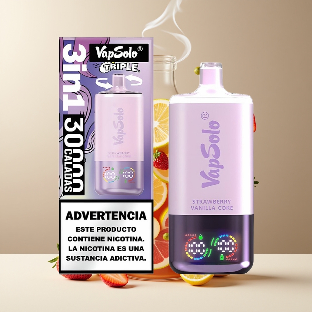 VapSolo Tripe 30000 Puffs Grossister Sverige – 40ml E-Liquid 3 Oljetankar Type-C Laddning