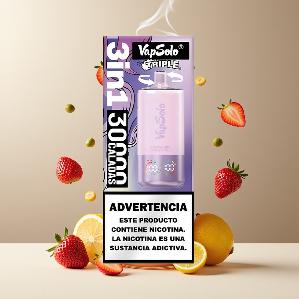 VapSolo Tripe 30000 Puffs Grossister Sverige – 40ml E-Liquid 3 Oljetankar Type-C Laddning