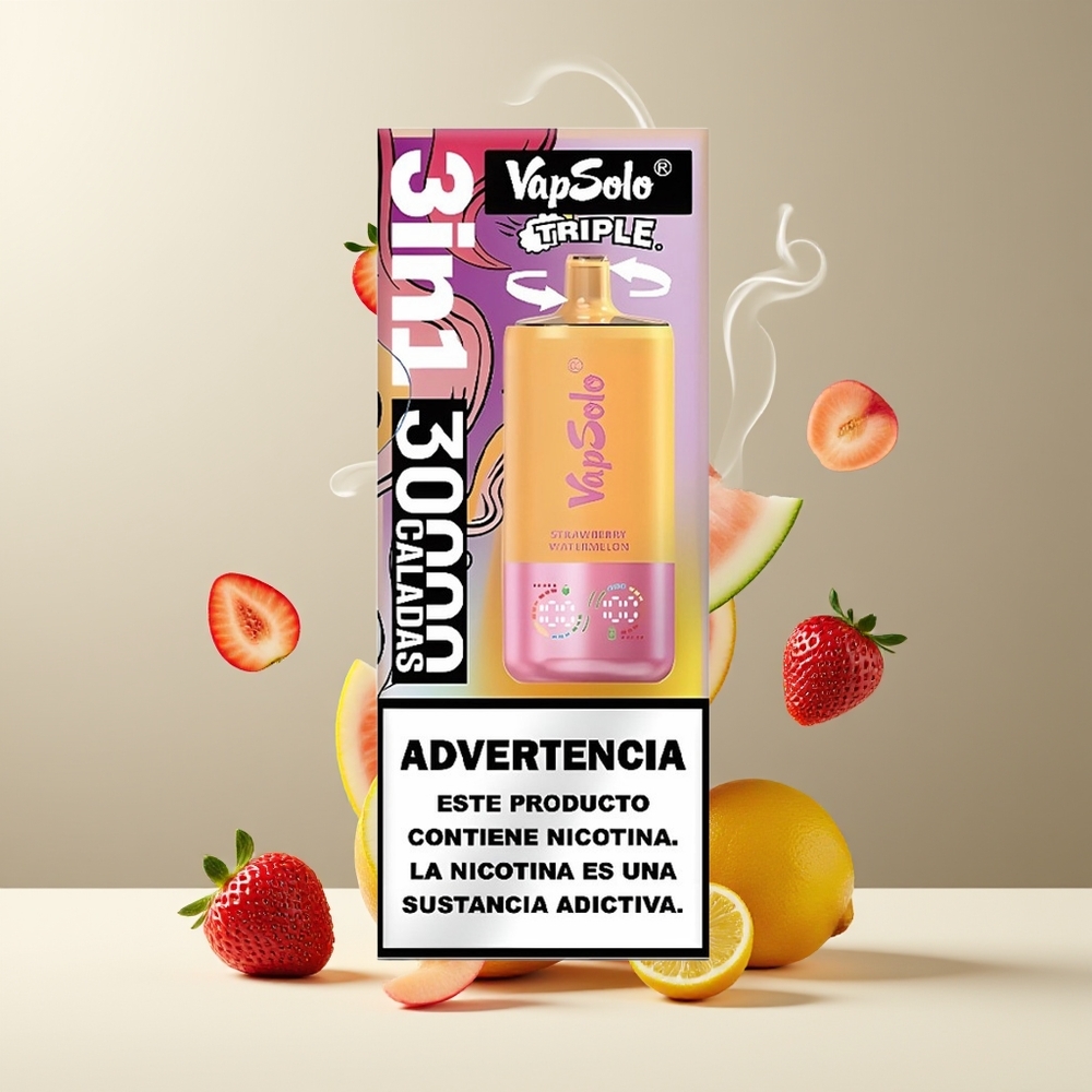 VapSolo Tripe 30000 Puffs Grossister Sverige – 40ml E-Liquid 3 Oljetankar Type-C-laddning