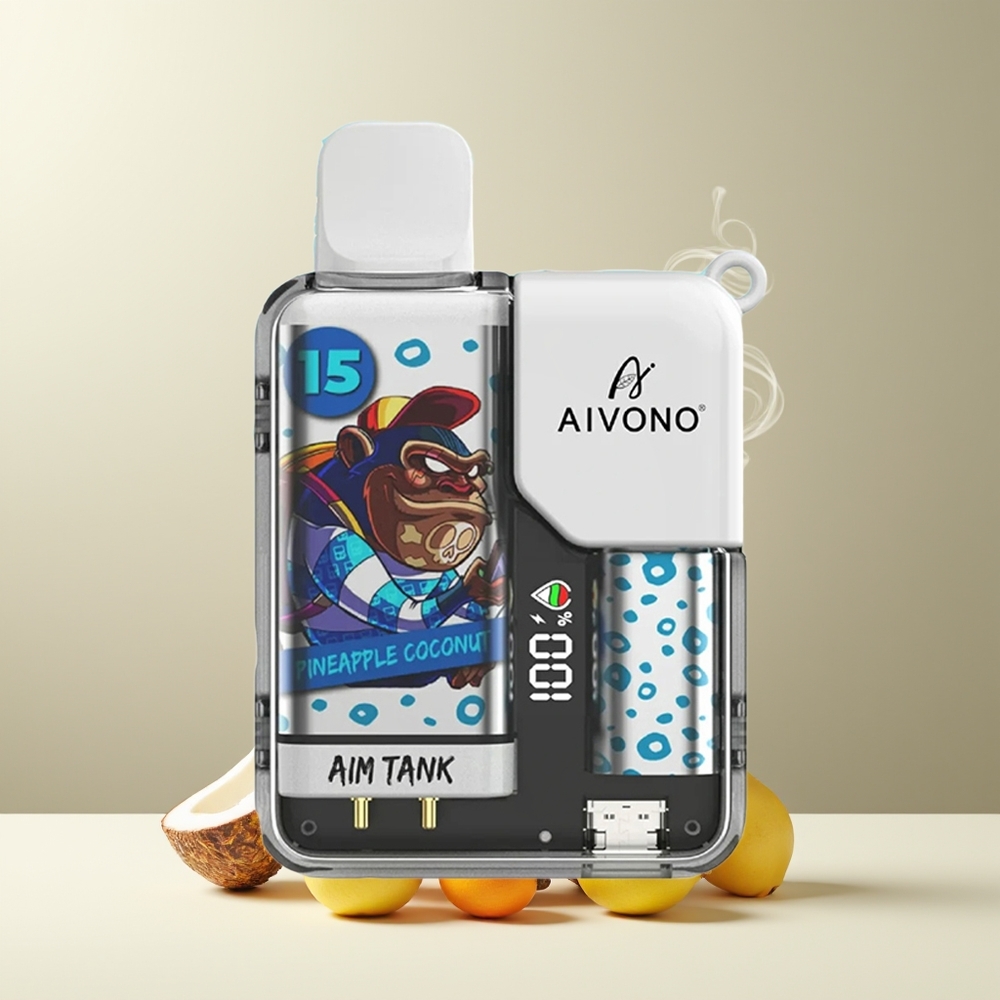 Aivono AIM-TANK 9500 Puffs Grossister Sverige – 18ml E-liquid, 650mAh Battery, LCD Display, 1.2ohm Mesh Coil Ananas Kokosnød