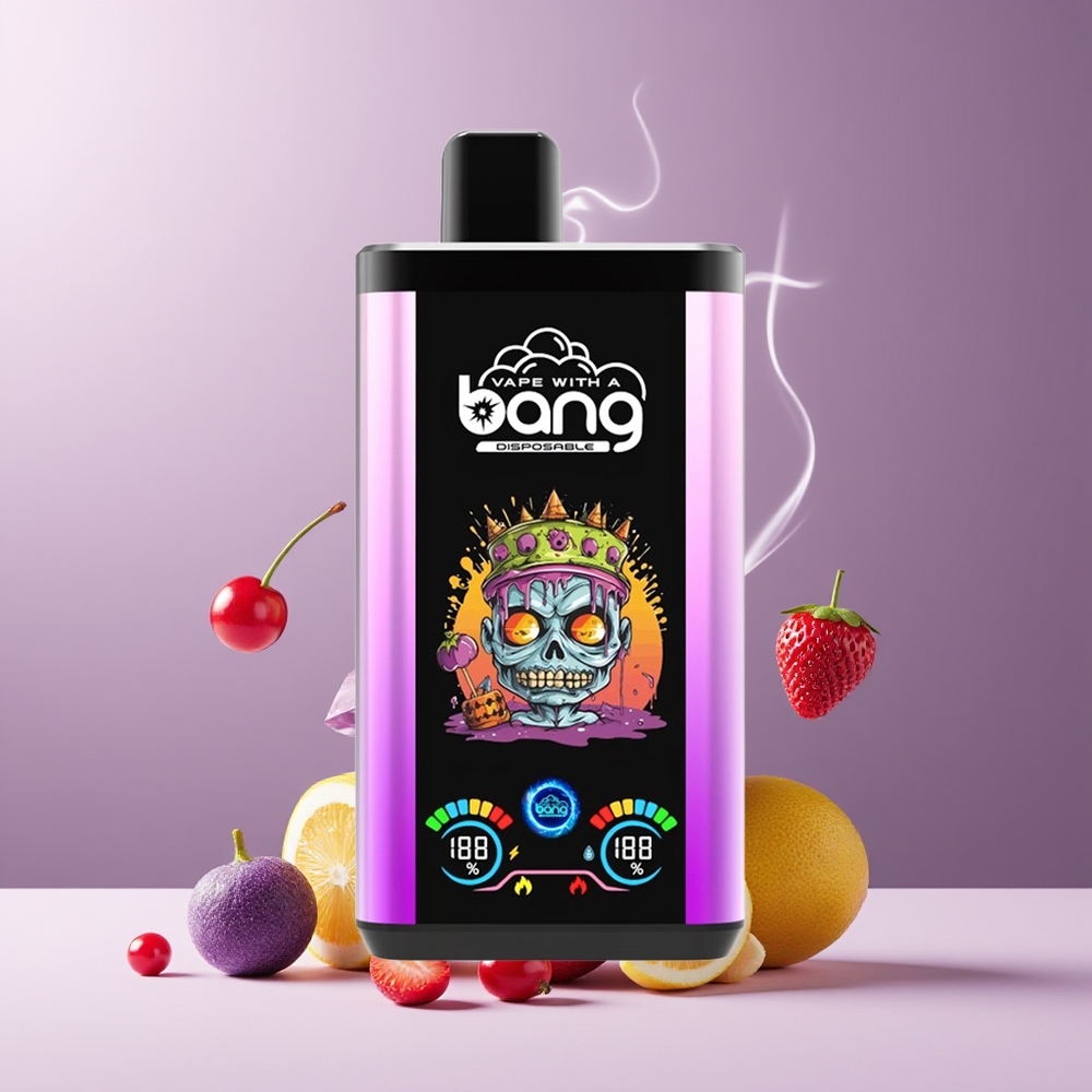 Bang 30K Pro 30000 Puffs grossister Sverige – 36ml E-Liquid, 550mAh, Dual-Flavor System, Nikotinstyrka 0%, 2%, 3%, 5% Purple Rain & Jordbær Hindbær Kirsebæris