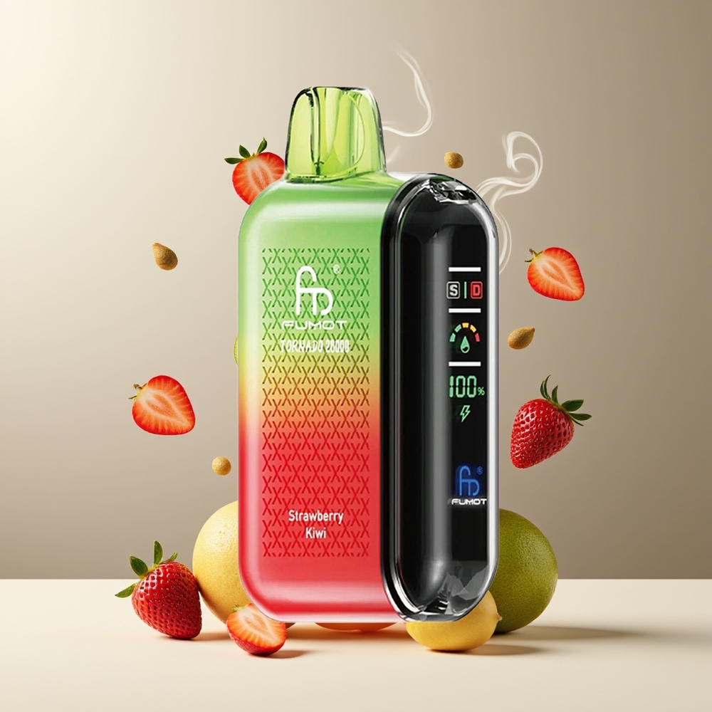 Fumot Tornado 20000 Puffs grossister Sverige med Dual Mesh Coil, 20ml E-liquid & 850mAh Batteri Jordbær Kiwifrugt
