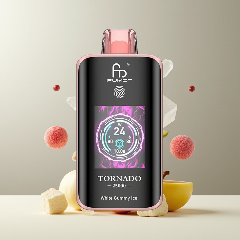 Fumot Tornado 25000 Puffs grossister Sverige med HD-skärm, 700mAh batteri & 20ml e-vätska Hvid Vingummislik