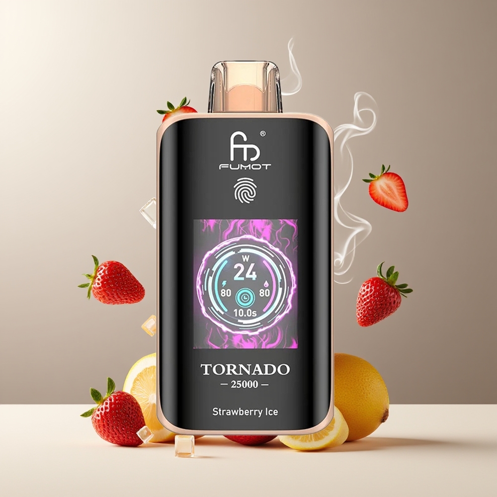 Fumot Tornado 25000 Puffs grossister Sverige med HD-skärm, 700mAh batteri & 20ml e-vätska Jordbær Is