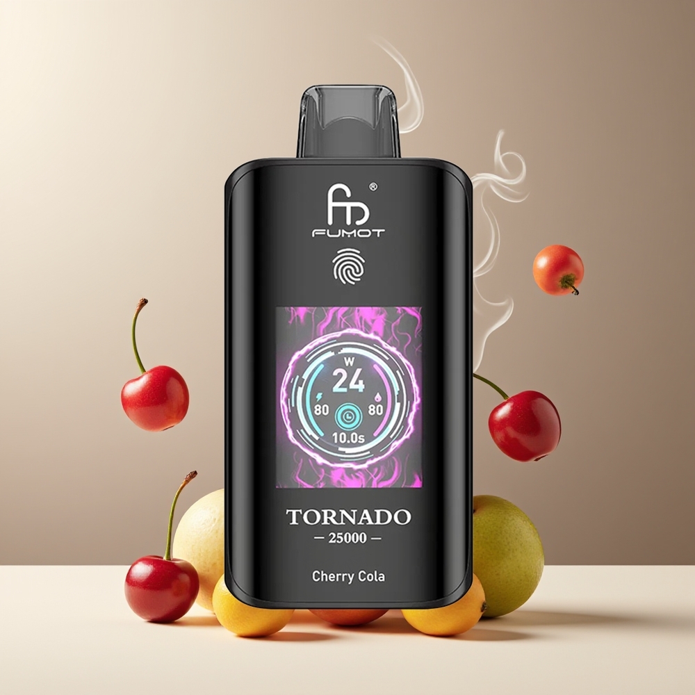 Fumot Tornado 25000 Puffs grossister Sverige med HD-skärm, 700mAh batteri & 20ml e-vätska Kirsebær Cola