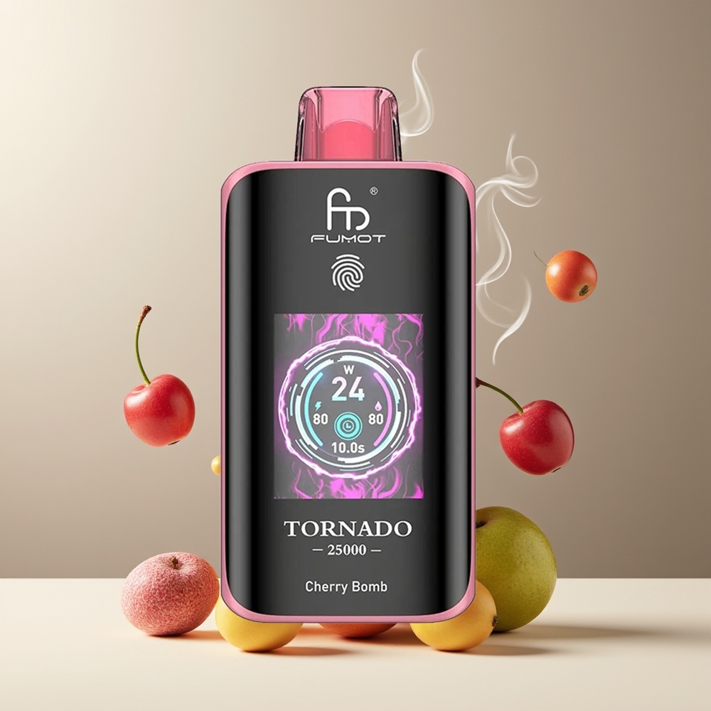 Fumot Tornado 25000 Puffs grossister Sverige med HD-skärm, 700mAh batteri & 20ml e-vätska Kirsebærbombe