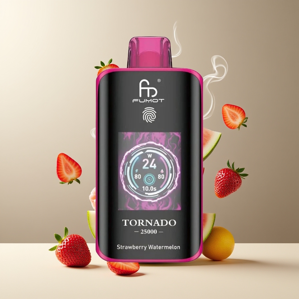 Fumot Tornado 25000 Puffs grossister Sverige med HD-skärm, 700mAh batteri och 20ml e-vätska Jordbær Vandmelon